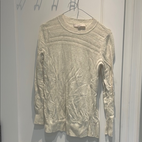 LOFT Cream Crew Neck Sweater with Textured Knit 👵MT - Picture 1 of 6